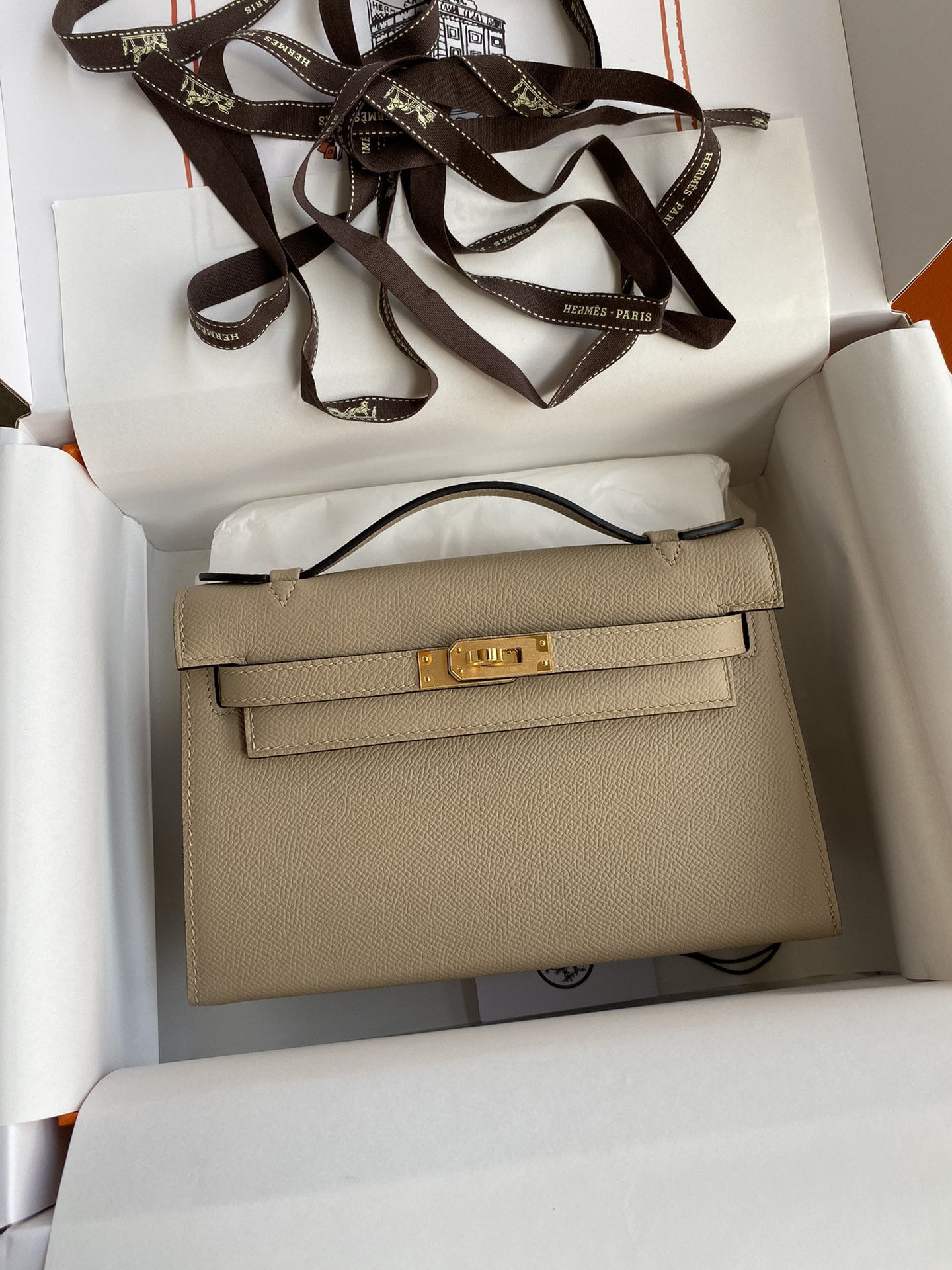 Hermes Mini Kelly Pochette 22cm Bag In Grey Epsom Leather